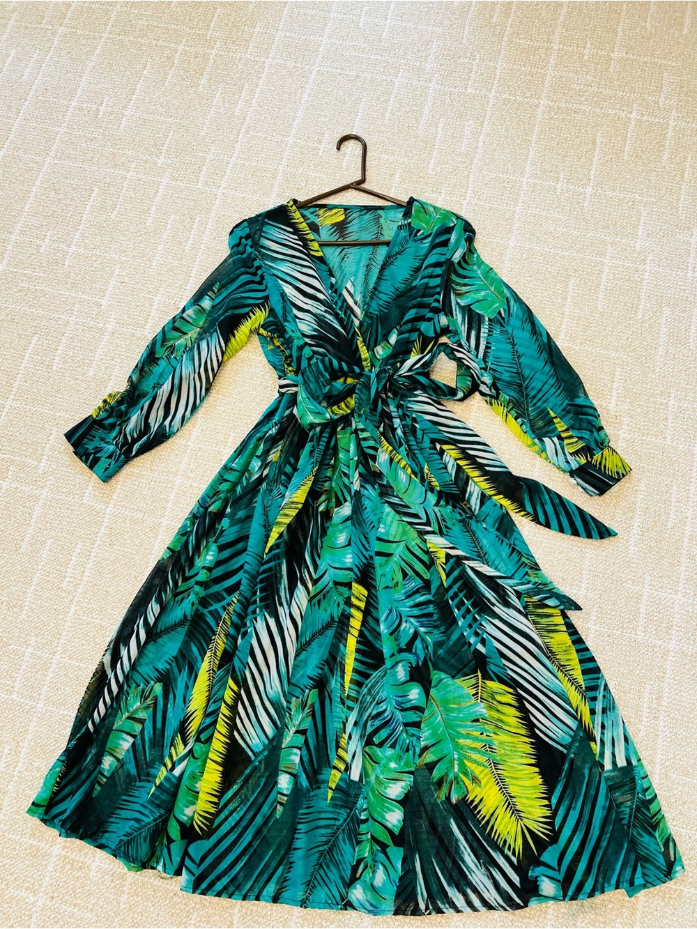 Green Tropical Print Wrap Dress - Women